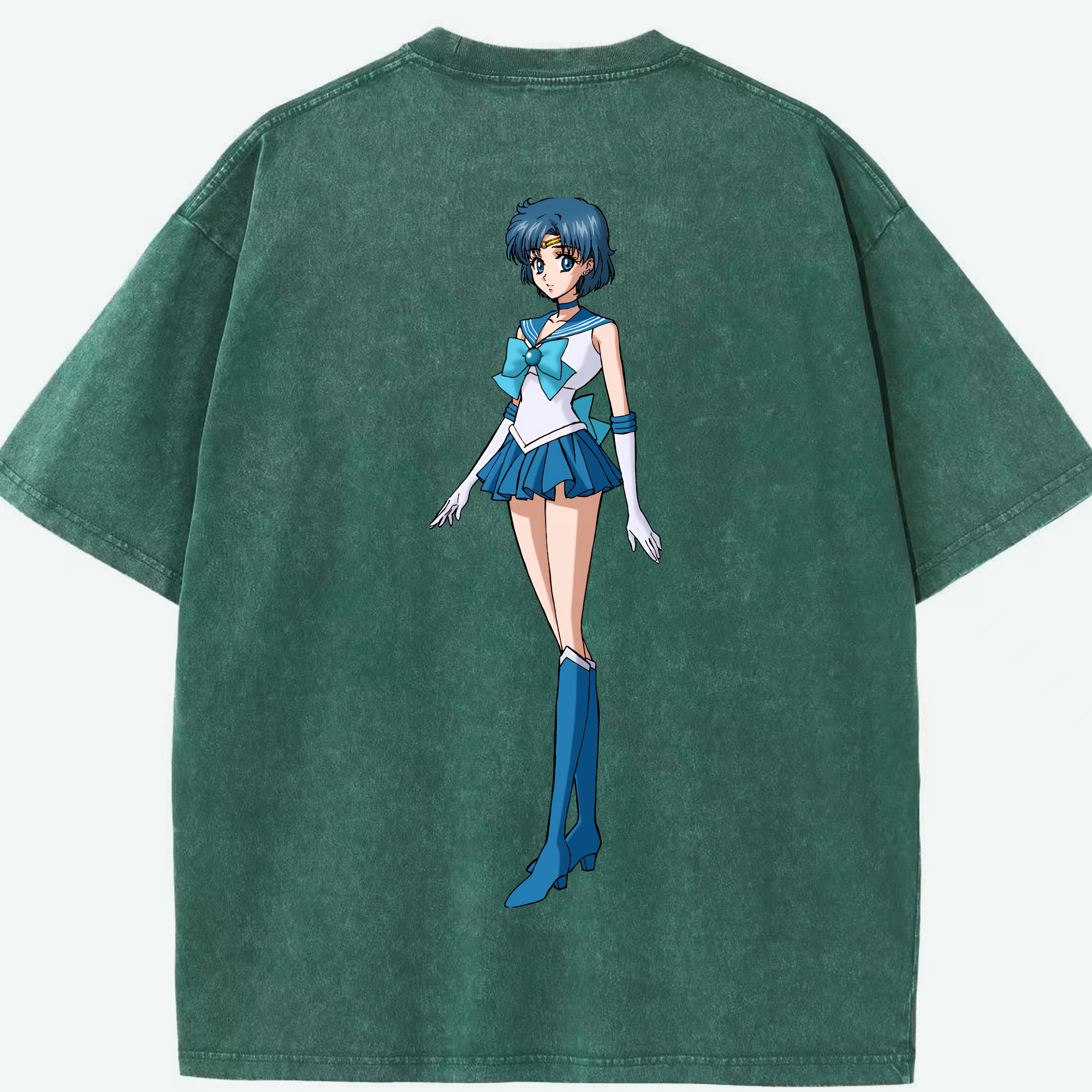 （画像用） 美少女戦士セーラームーン 水野 亜美 みずの あみ Sailor Moon Mizuno Ami 綿100% ヴィンテージ風 半袖Tシャツ（背面プリント）